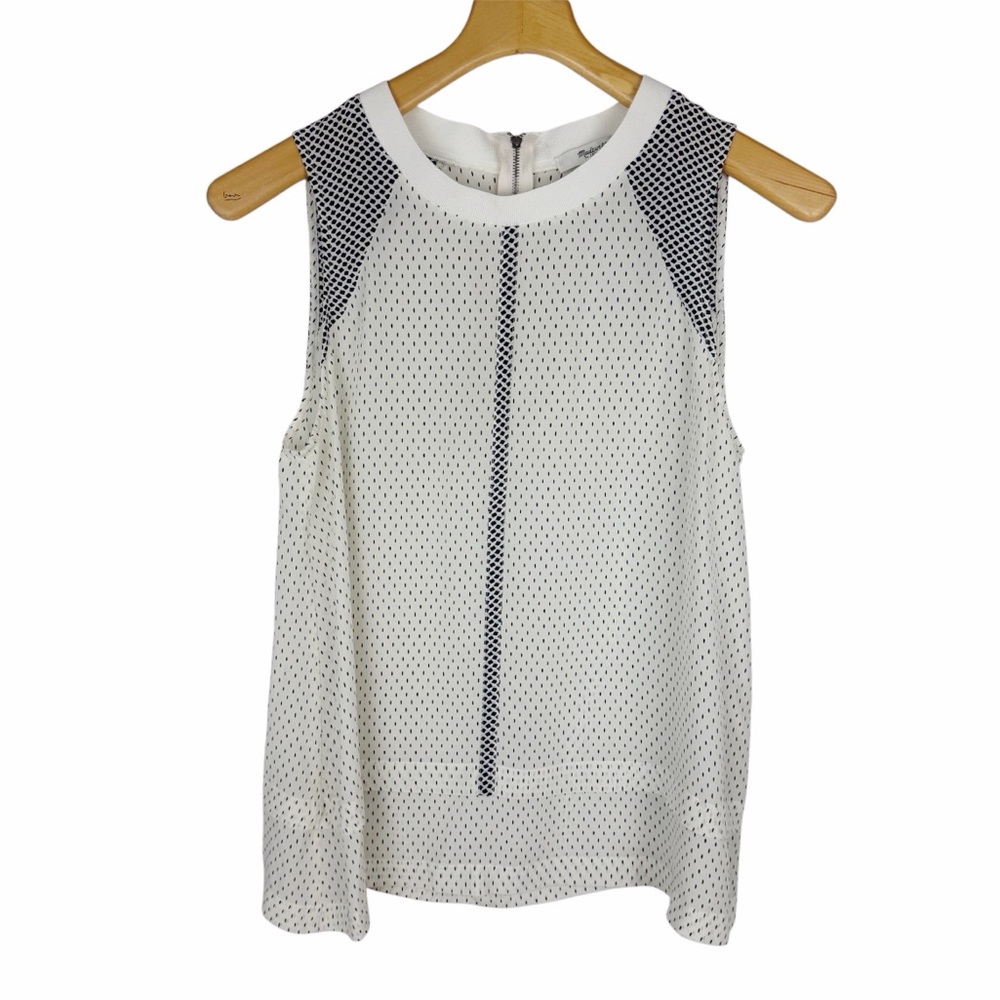 Madewell Sleeveless Polka Dot Silk Tank Top White Black Size Medium